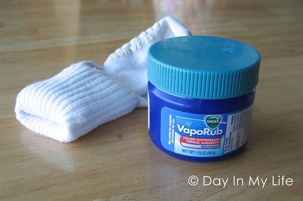 My sons doctor told me about this 37 years ago. Use Vicks Vapor Rub and socks. E