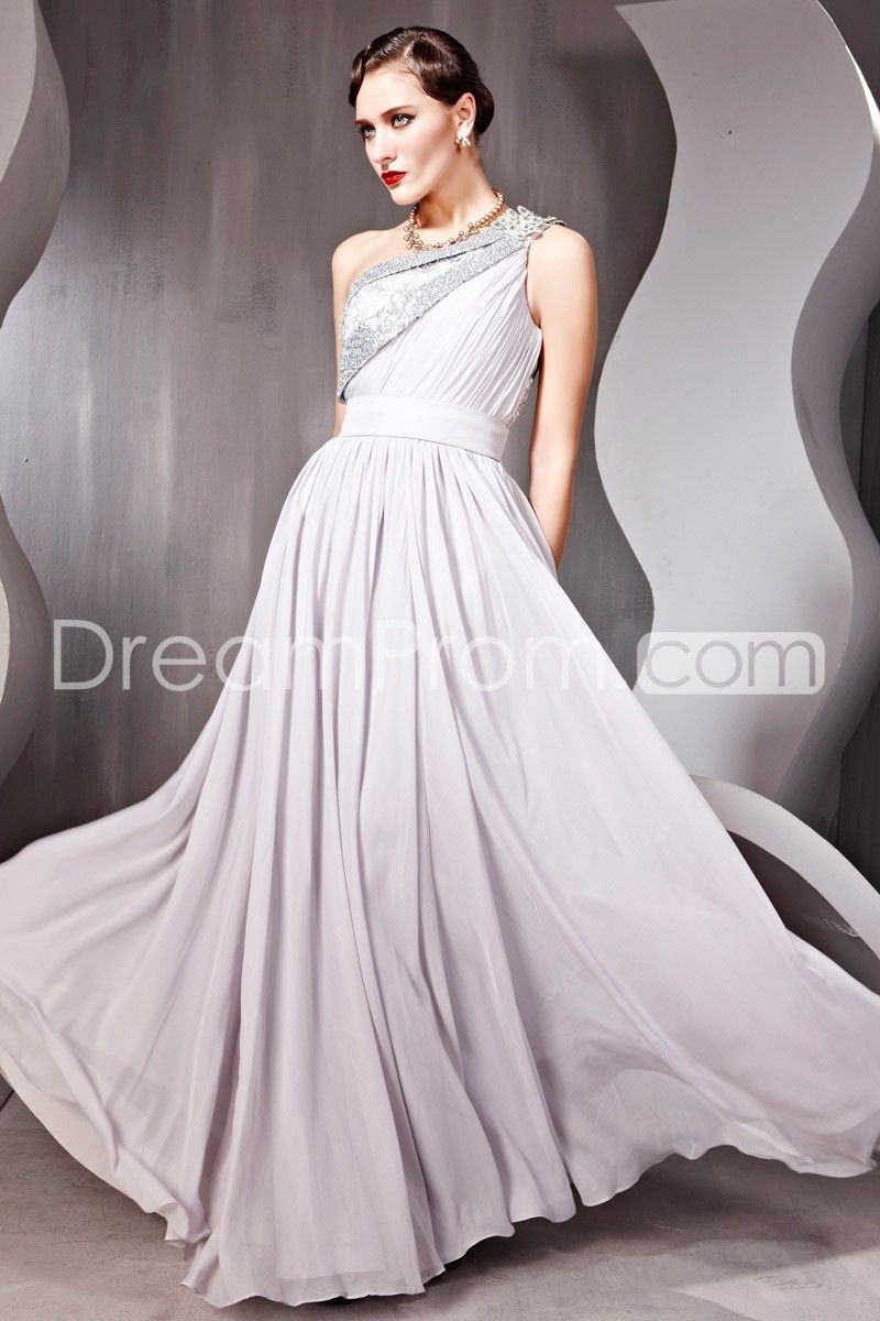New Gray Cocktail Prom Chiffon Satin One Shoulder Tiered Long Evening Dress