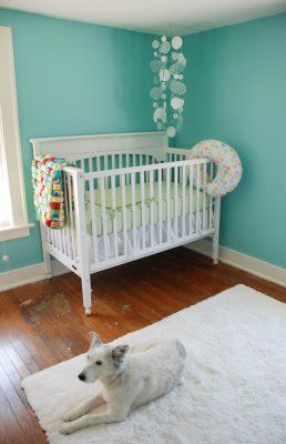 Nursery painted the same color as the teal guest room, Behr "Jamaica Bay&qu