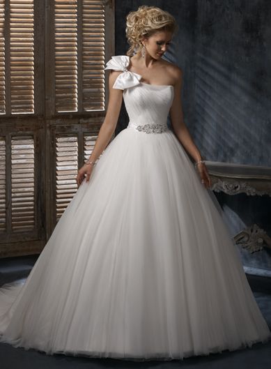 One Shoulder Ball Gown Ruffle Tulle bridal gown