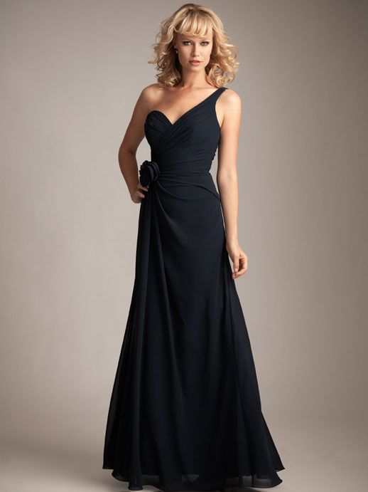 One shoulder A-line with ruffle embellishment chiffon bridesmaid dress – may act