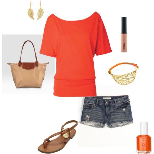 Orange summer outfit, created by mandys120 on Polyvore