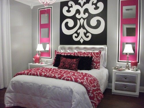 Padded/batting drawer fronts/headboard. Floor mirrors with pink fabric/vinyl glu
