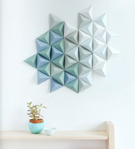Paper wall sculpture made with Canson paper and a downloadable pyramid template