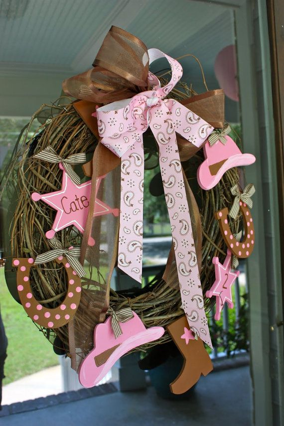 Pink Cowgirl Wreath – birthday or baby shower