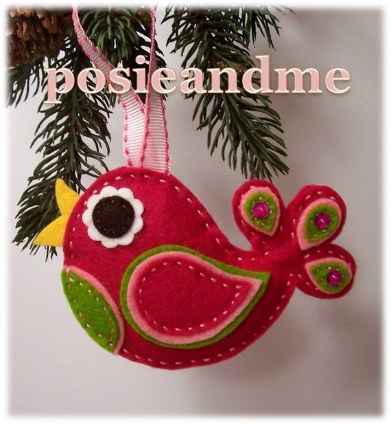 Pink Paisley Partridge in a Pear Tree Wool Felt Christmas Ornament ♥ &#982