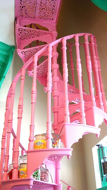 Pink spiral staircase