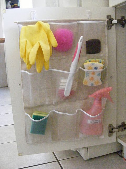 Pocket Organizer on Bathroom cabinet doors. This shows you how to sew your own b