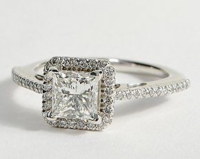 Princess Cut Halo Diamond Engagement Ring in 18K White Gold #BlueNile #Engagemen
