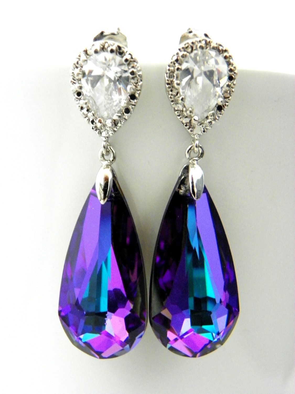 Purple Swarovski Earrings, Heliotrope Crystal, Cubic Zirconia Post Earrings, Bri