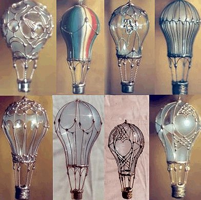 Re-purpose lightbulbs into hot-air-balloon ornaments!