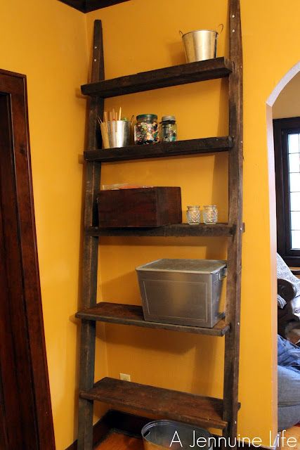 Reclaimed wood ladder shelf….