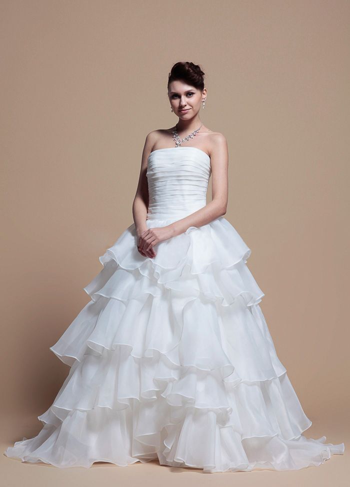 Ruffled Bodice With Multilayer Skirt Sweep Train Wedding Dress