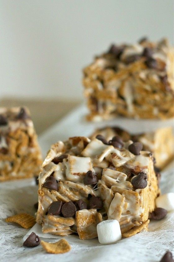 S'mores: Like rice krispie treats but made with golden grahams and mini choc
