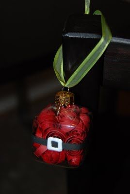 Santa belly ornament – made these for teachers, used dollar store bag of shiny r