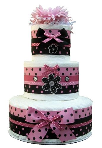 Sassy Girl Pink & Black Baby Shower Gift Diaper Cake