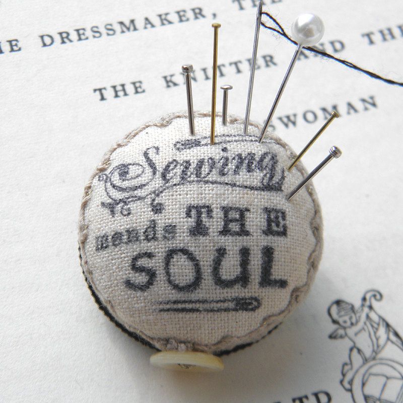 Sewing Mends the Soul, Pincushion Brooch. $16.00, via Etsy.
