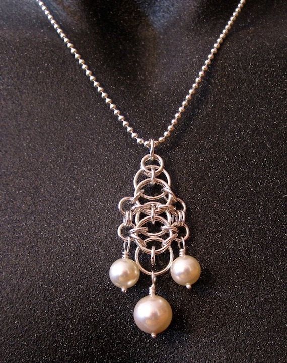 Silver Chainmaille Guinevere Pendant with Pearls by CaptiveRingz