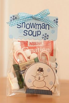 Snowman Soup. I gave this every year to my preschool students for a holiday gift