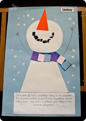 Snowmen word problems – I love this idea – students need to answer a math proble