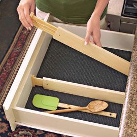 Spring loaded drawer dividers customize drawers for effortless organization.