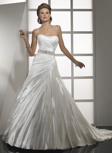 Strapless A-line satin bridal gown