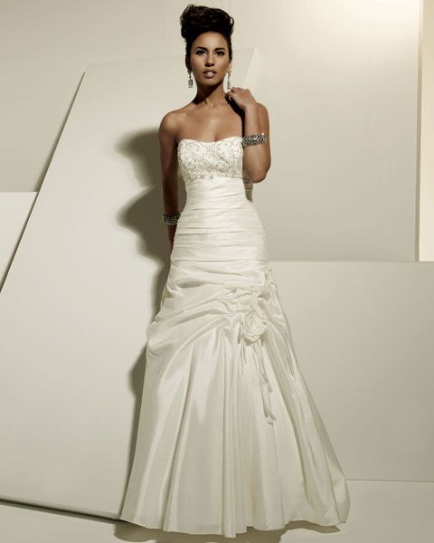 Strapless dropped waist A-line taffeta wedding dress with chapel train,wedding d