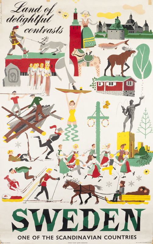 Sweden – Land of delightful contrasts, ca. 1950. International Poster Gallery
