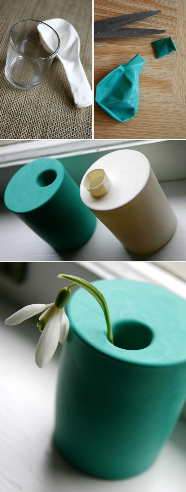 Turn a glass into a mini vase with a balloon.