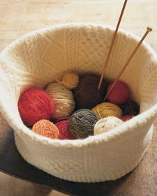 Turn an old sweater into a stylish Felted Knitting Basket