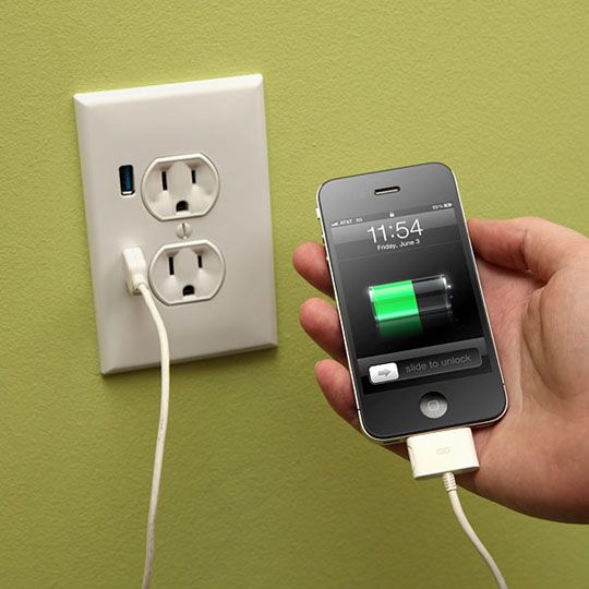 Upgrade a Wall Outlet to USB Functionality – You can get one at Lowe's or Ho