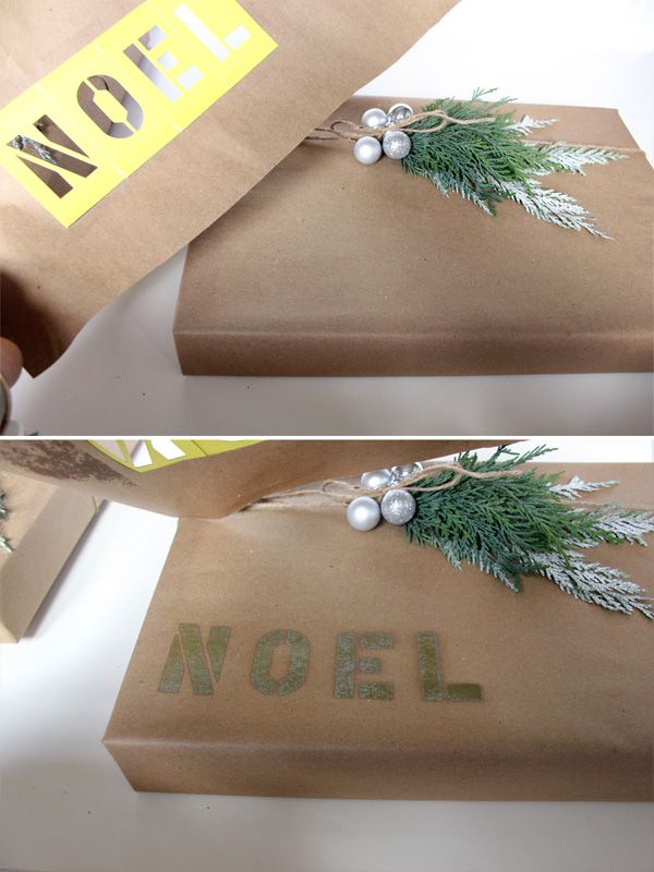 Use inexpensive lettering stencils to add a festive message to your holiday gift