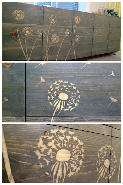 Use wood glue and a stencil to block the stain. Beautiful.