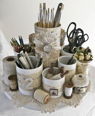 Using old cans … decorate to your own "taste".. This person is shabb