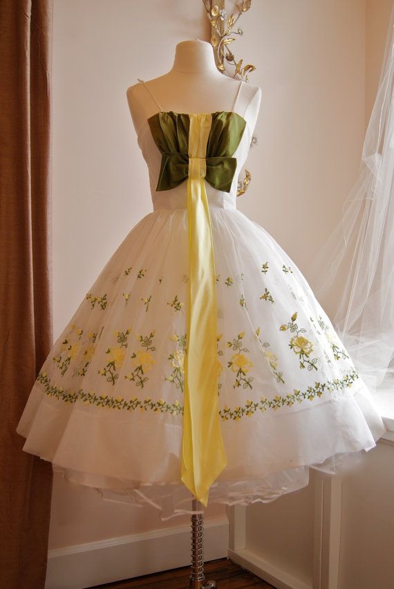 Vintage 1950s Prom Dress // 50s Green and Yellow by xtabayvintage, $298.00