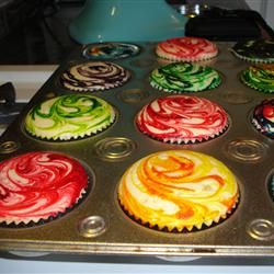 White Cake – Add a couple drops of food coloring and swirl. Really cool cupcakes