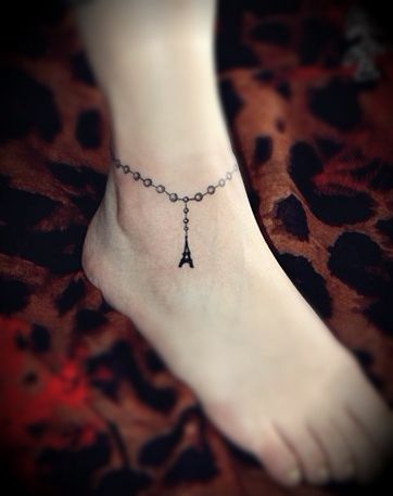 #anklet #tattoo with eiffel tower as pendant