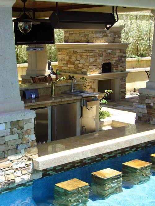 backyard swimming pool w/ water bar
