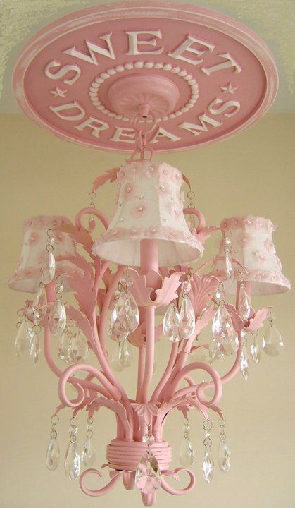 beautiful medallion and chandelier for a girl's room