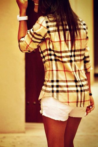 burberry button-up for the fall. Cute with the white shorts