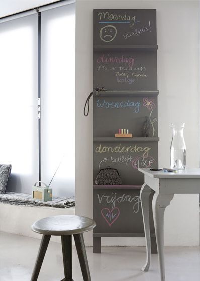 chalk board organizer with shelves