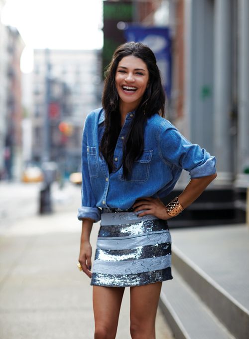 chambray, stripes, sequins, and a smile.