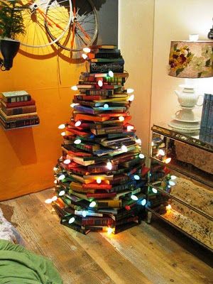 christmas tree of books @Courtney Stone