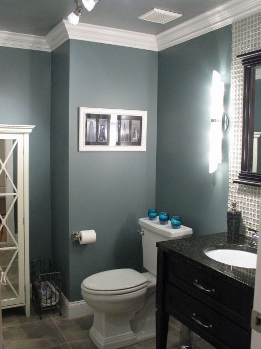 classy toilet room–CEILING PAINT is different from the wall paint. Ceiling pain