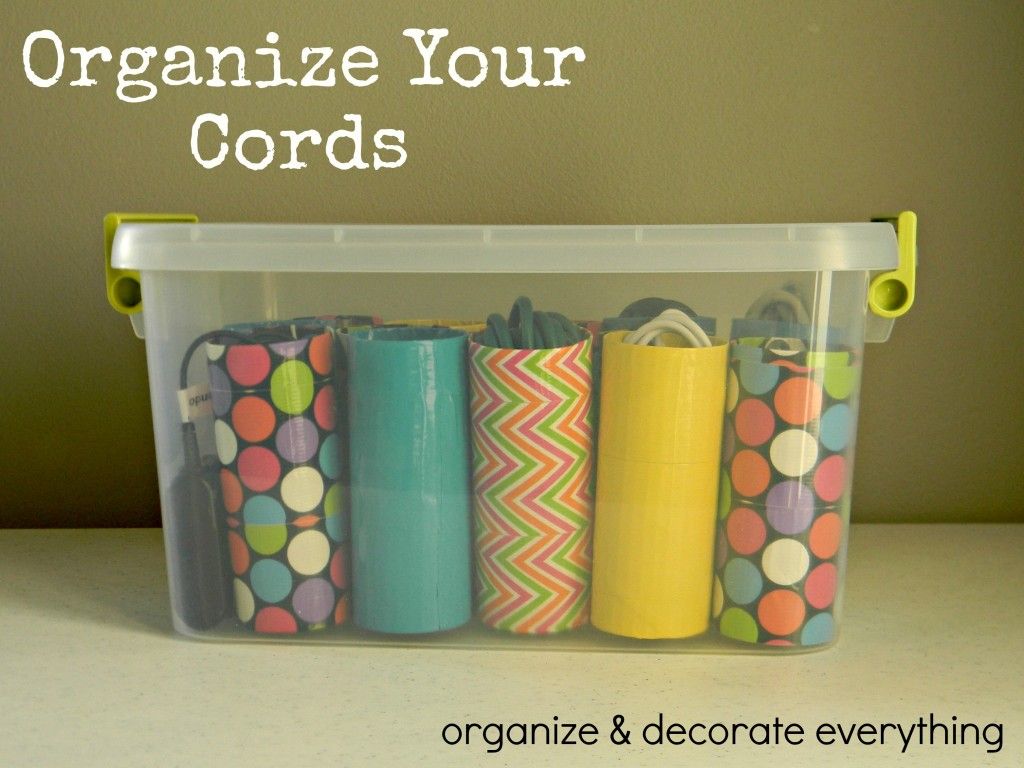 cord control – toilet paper rolls and decorative duct tape … Brilliant as well