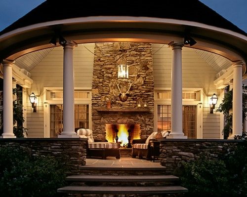 covered porch, outdoor fireplace.