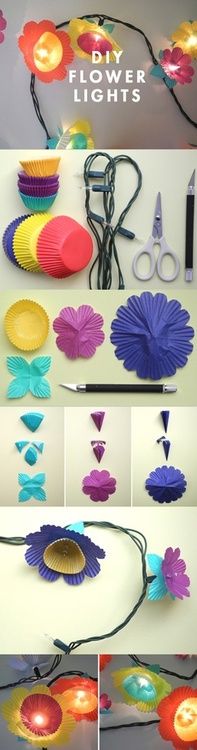 diy cupcake flower lights :D  great idea for party decorations!  or just when yo