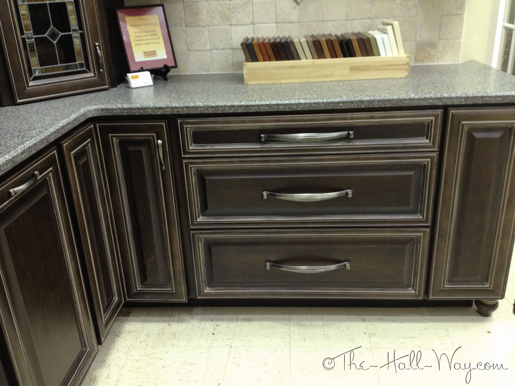 Espresso Stained Maple Cabinets with Khaki Glaze -   Espresso-stained kitchen cabinetry.