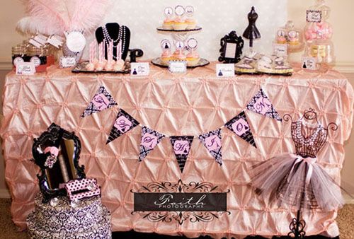 fashion Paris french pink diva birthday party dessert table