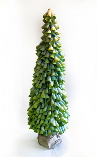 full-size Christmas tree, made of rolled paper plates, from an Anthropologie dis